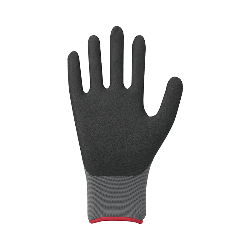 Forro de nylon/elastano 15G com revestimento de nitrilo arenoso, enchimento de nitrilo nas costas
