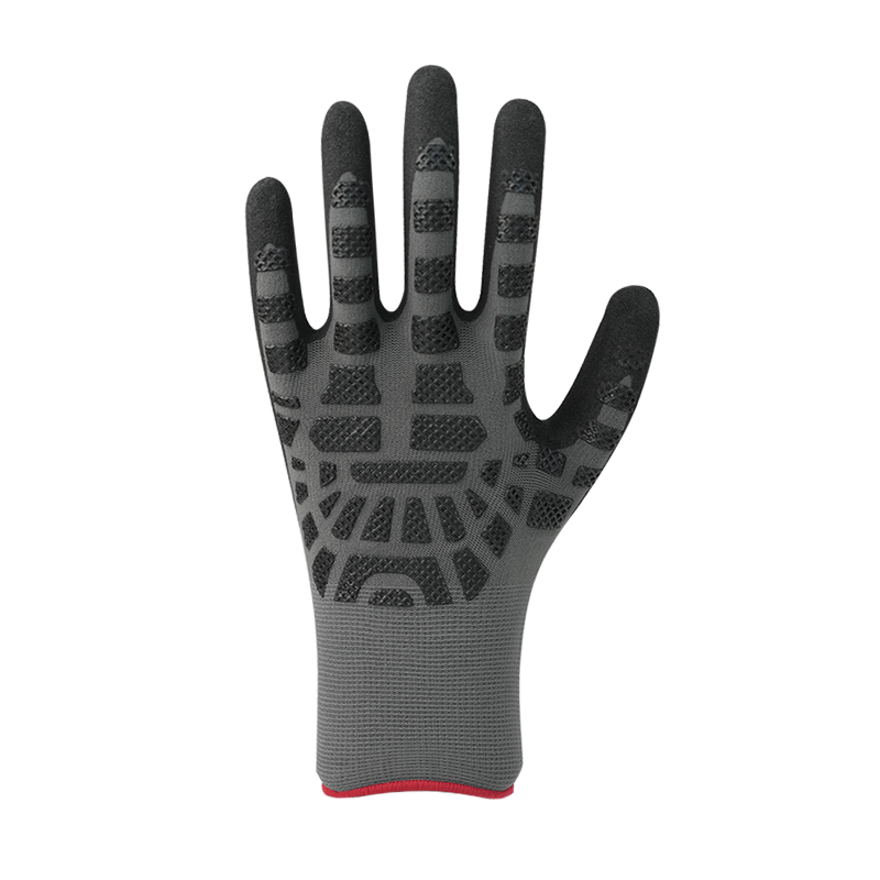 Forro de nylon/elastano 15G com revestimento de nitrilo arenoso, enchimento de nitrilo nas costas